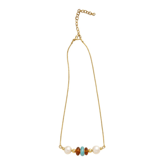 Gold-Plated Pearl, Larimar, and Amber Necklace – Authentic Dominican Larimar Jewelry