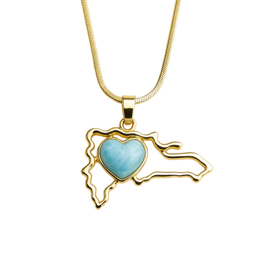 Map Pendant Necklace with Larimar Heart – Authentic Dominican Larimar Jewelry